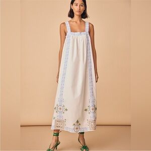 Hunter Bell White and Blue Maxi Mosaic Embroidery Sailor Dress